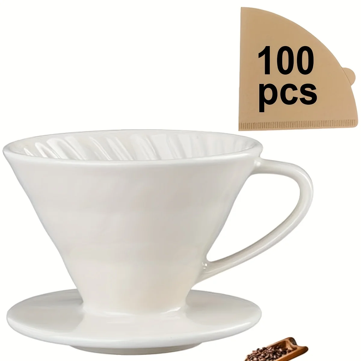 Übergießen Sie Kaffeemaschine, Keramik-Kaffeefiltertropfer mit 100 Filterpapier, Einzeltassen-Kaffeetropfer Image