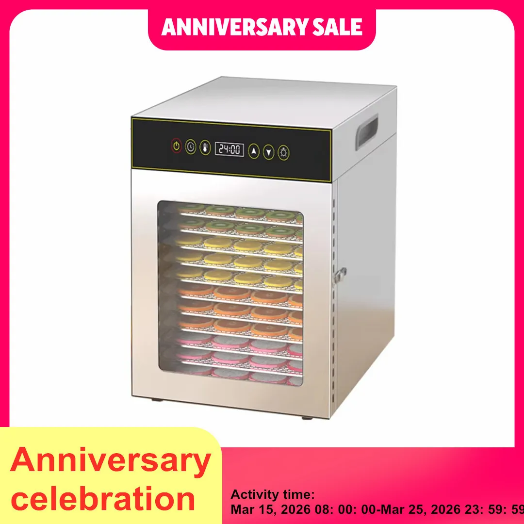 12-stufiger Dörrapparat für gewerbliche und private Lebensmittel, 750-W-Edelstahl-Trocknungsmaschine für Obst/Fleisch/Kräuter, einstellbarer Timer und Temperatur Image