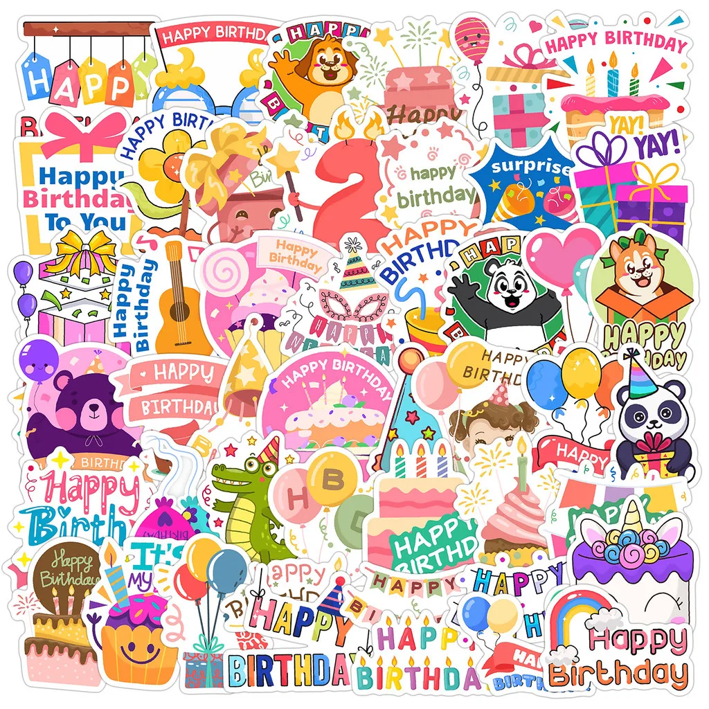 50 Stück Graffiti-Aufkleber aus der Geburtstagsserie – kreatives Happy Birthday-Design, wasserfeste Dekoration für Wasserbecher (Anime Worlds Store) Image