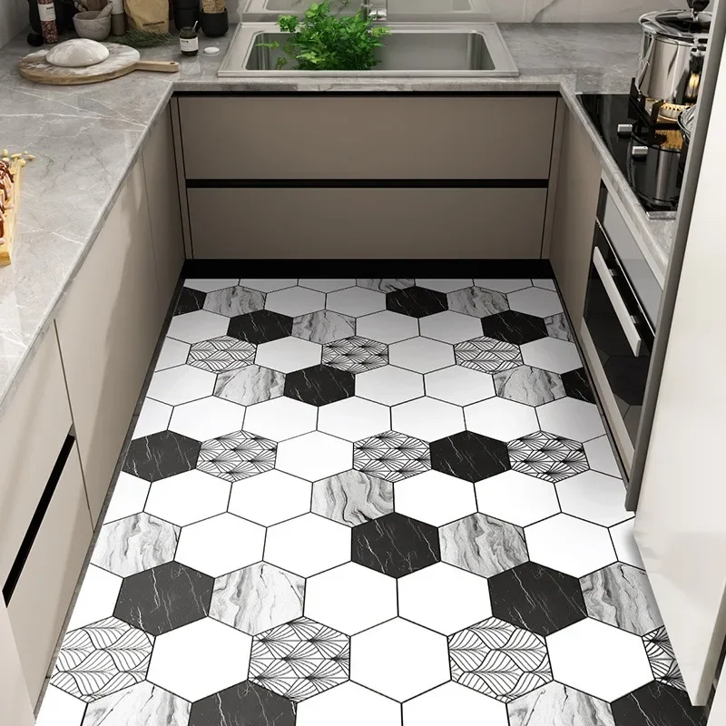 Küchenteppich, Ölbeständig, Rutschfest, Wasserdicht, PVC-Leder Bodenmatte, Heimdekoration, Großflächige Teppiche, Alfombra De Cocina 주방 카펫 Image