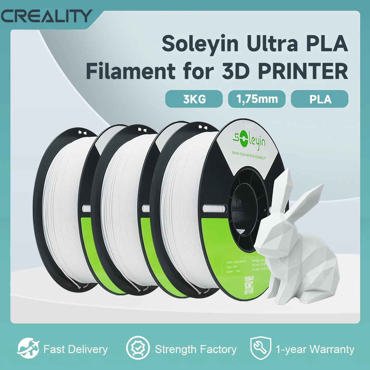 Creality Soleyin 3D-Drucker-Filament, 1,75 mm, Ultra-PLA-Filament, hohe Geschwindigkeit, 30–300 mm/s Genauigkeit +/- 0,02 mm, 3 kg Spule (6,6 lbs) Image