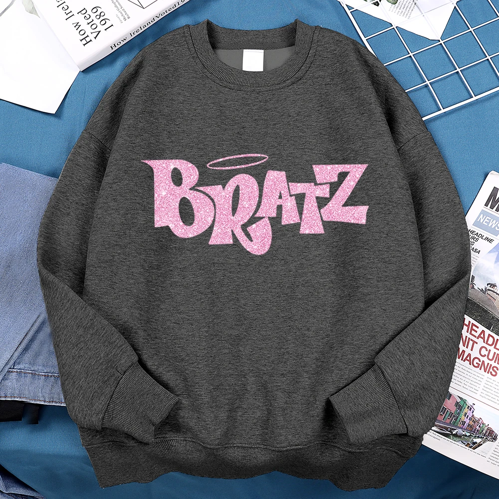 Rosa Cartoon Buchstaben Bratz Drucken Sweatshirts Herren Casual Fleece Kleidung Kreativität Warme Hoodie Herbst Lose Streetwear Pullover