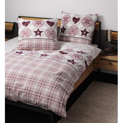 Bettwäsche JANINE "Feinbiber65179 06", rot rosenholz, B/L: 200cm x 200cm, 2 St., Feinbiber, B/L: 80cm x 80cm & 80cm x 80cm, Feinbiber, Obermaterial: 100% Baumwolle, Bettwäsche, mit Reissverschluss Image