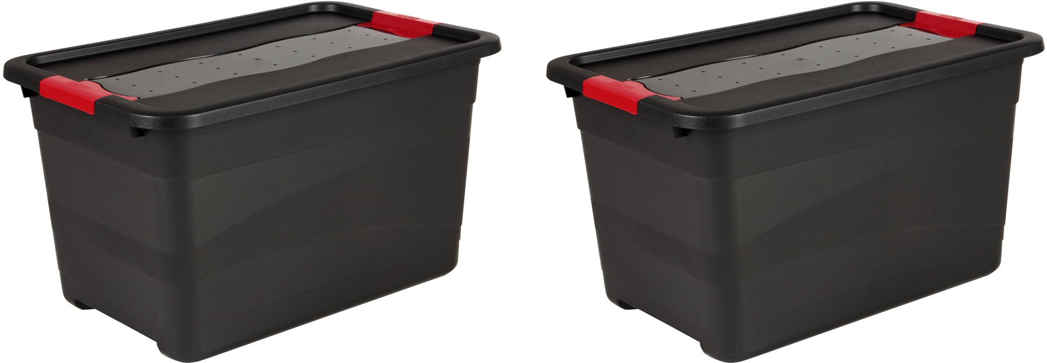 Transportbehälter KEEEPER "eckhart", schwarz (schwarz, rot), B:39,5cm H:34cm L:59,5cm, Kunststoff, Transportboxen, je 52 Liter, mit Deckel, Schiebeverschluss, extra stabil