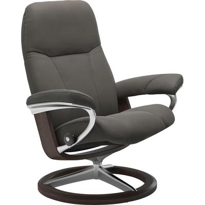Relaxsessel STRESSLESS "Consul", grau (metal grau paloma), B:91cm H:102cm T:79cm, Leder BATICK: BATICK ist ein leicht korrigiertes, durchgefärbtes und genarbtes Möbelleder, bei dem die meisten Unebenheiten und Spuren in der Regel entfernt wurden.,... Image