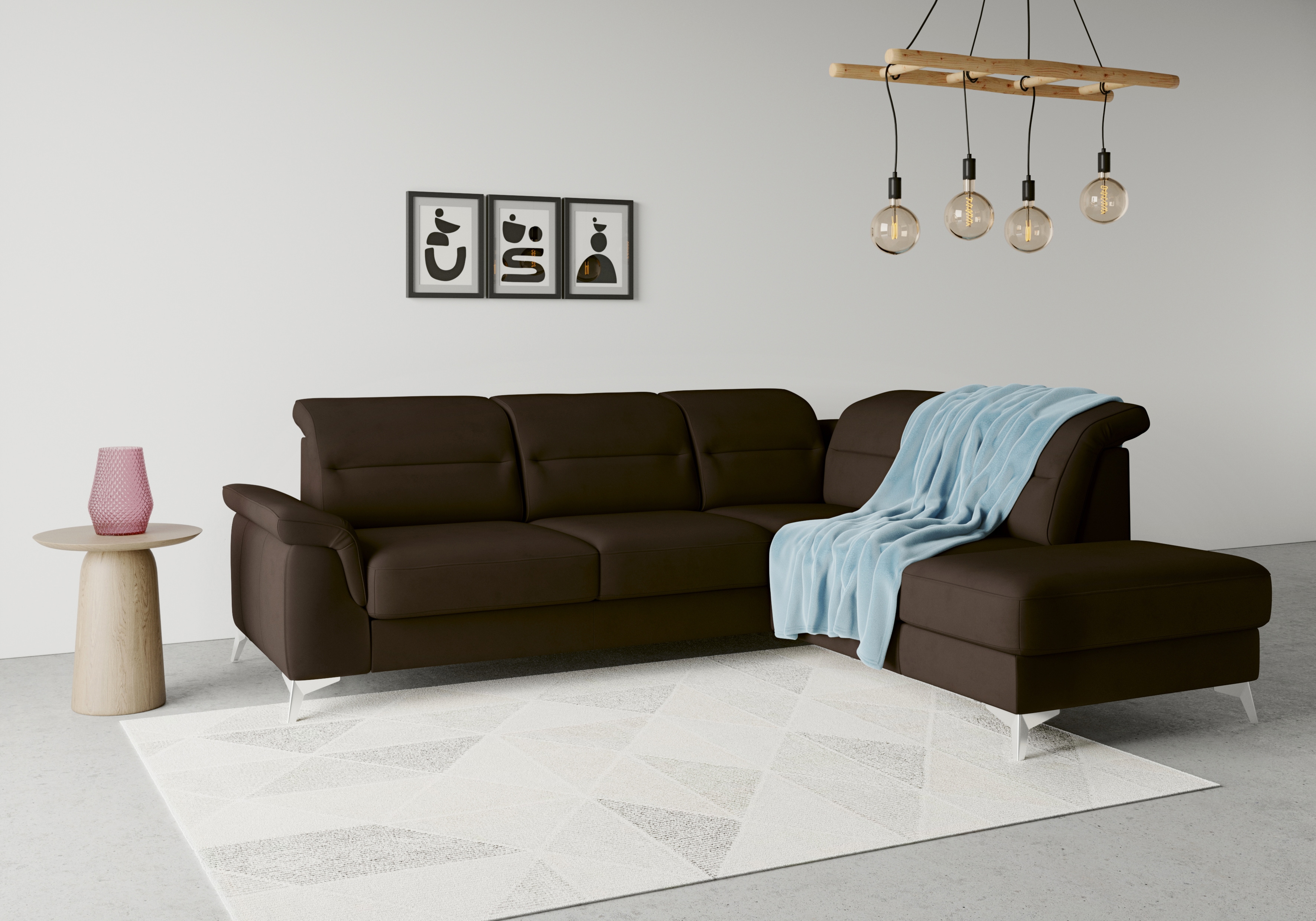 Ecksofa SIT & MORE "Sinatra L-Form", braun (dunkelbraun), B:251cm H:85cm T:220cm, 100% Polyester, Sofas, mit Ottomane, optional mit Kopfteilverstellung und Armteilfunktion