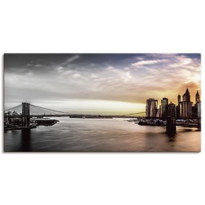Wandbild ARTLAND "Brooklyn Bridge Panorama", schwarz (farbe bild(er): schwarz), B:60cm H:30cm T:1,8cm, Canvas, Leinwand, Bilder, als Leinwandbild, Wandaufkleber in verschied. Größen Image