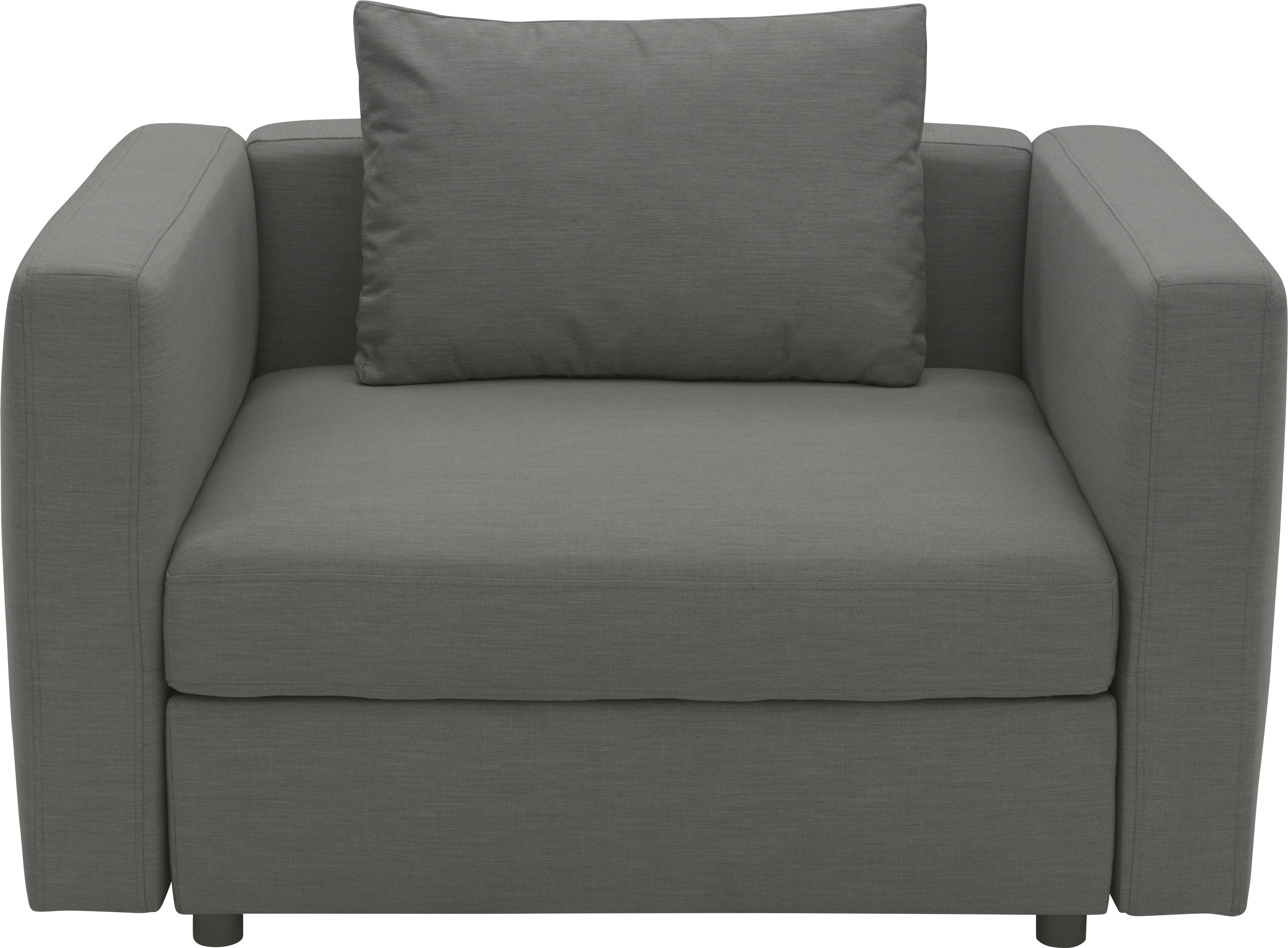 Sessel DOMO COLLECTION "Solskin, individuell erweiterbar, für Garten, Terrasse, Balkon", grau (anthrazit), B:128cm H:80cm T:96cm, 100% solution dyed Acryl, Sessel, Formschön mit losem Sitz- und Rücken-Kissen, speziell für Outdoor Image