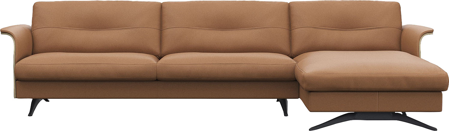 Ecksofa FLEXLUX "Glow, super bequem durch hochwertigem Sitzaufbau mit Federkern, L-Form", braun (modern cognac braun), B:305cm H:81cm T:158cm, 100% Echteder, Sofas, Ecksofa, Modernes skandinavisches Design