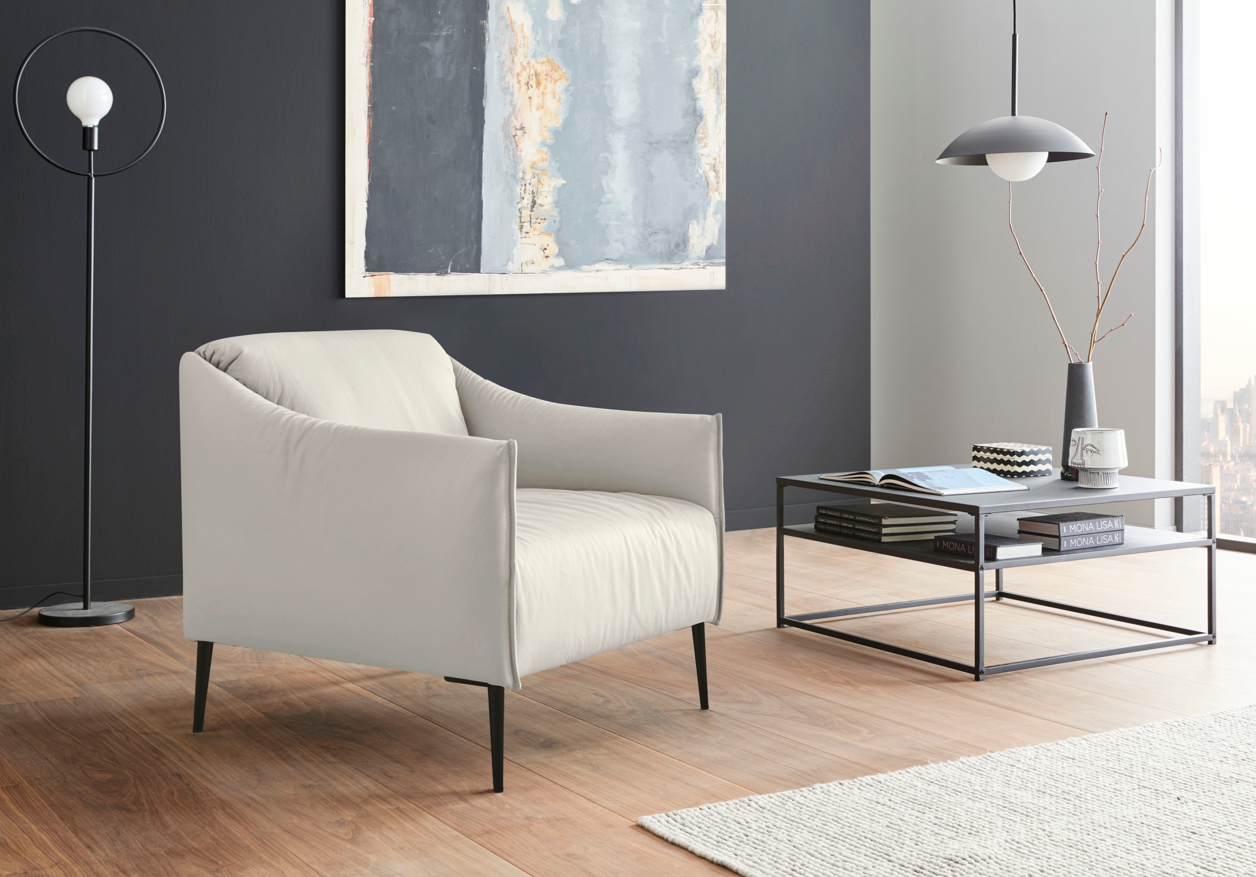 Cocktailsessel W.SCHILLIG "sally", weiß (weiß z59), B:84cm H:78cm T:84cm, Longlife Xtra-Leder Z59: Glattleder mit modischer Prägung. Hautstärke 0, 9 - 1, 1 mm., Sessel, Cocktailsessel, mit Metallfüßen in Schwarz pulverbeschichtet