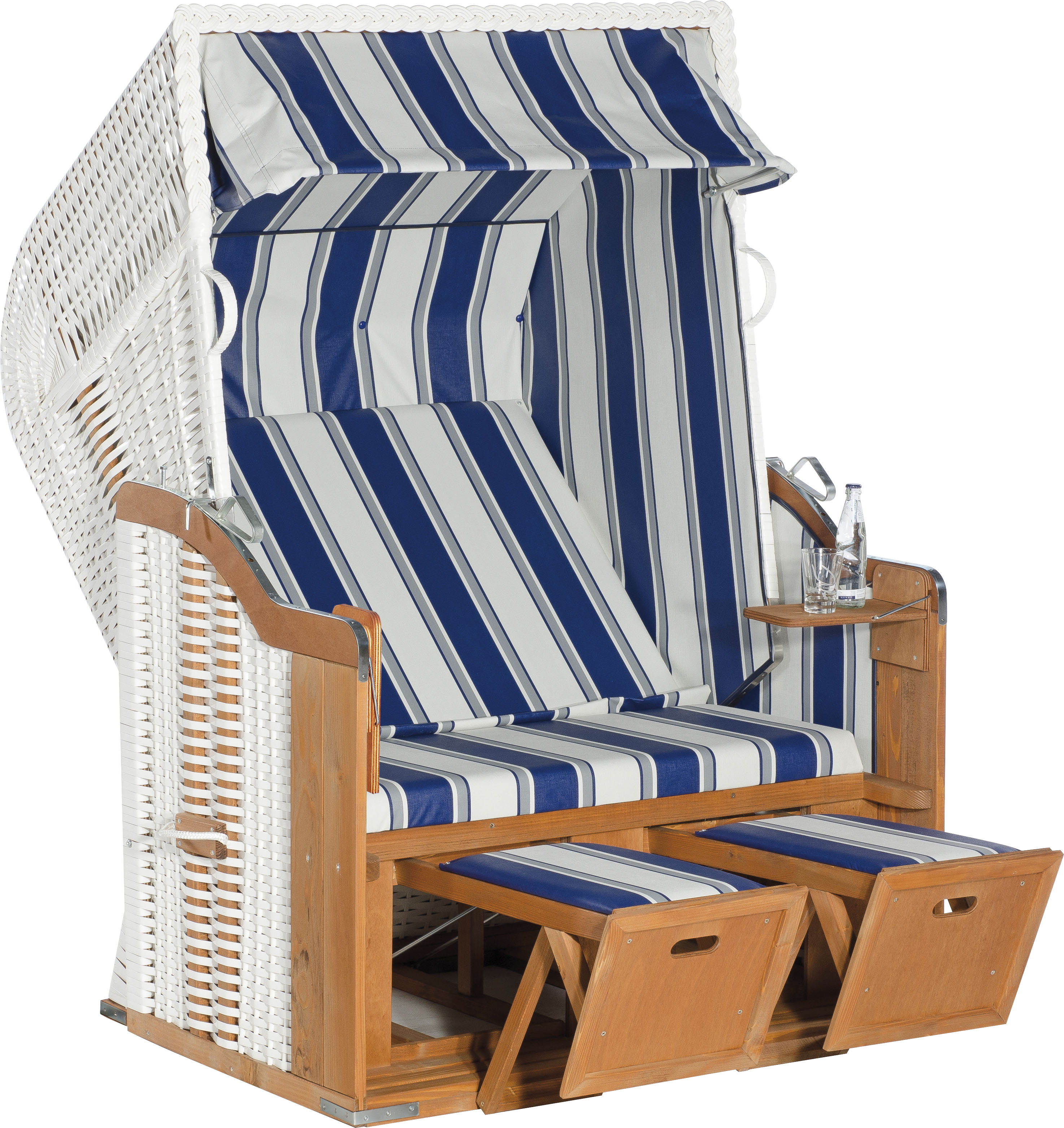 Strandkorb SUNNYSMART "Rustikal 250 Basic", weiß (korpus: natur, weiß bezug: blau, grau, weiß), StrandkörbeB:125cm H:160cm T:90cm, PVC-Stoff, Metallteile wetterfest verzinkt, B:125cm H:160cm T:90cm