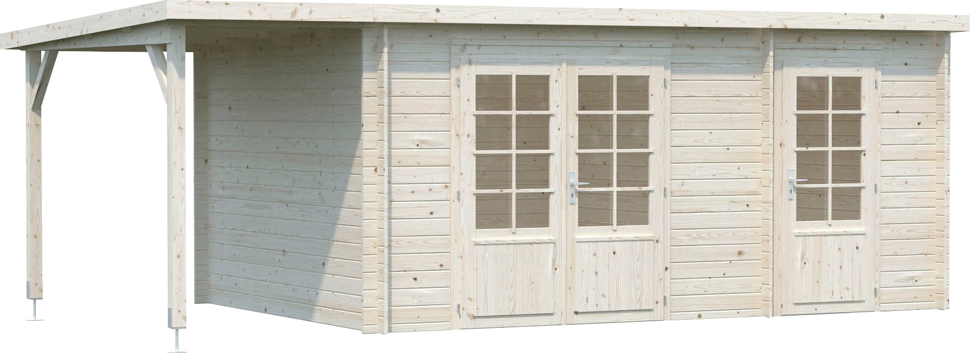 Gartenhaus PALMAKO "Ella", beige (naturbelassen), ohne Fußboden, ohne Dacheindeckung, Gartenhäuser, 13,1+3,9 m², mit Anbaudach Image