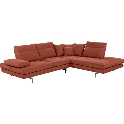 Ecksofa CALIA ITALIA "Toby Wing, Komfortsofa mit Sitzkomfort der Extraklasse, L-Form", rot (rosso quebec), B:288cm H:90cm T:232cm, Synthetische Faser (100% Polyester), Sofas, Sitztiefenverstellung, wahlw. mit Kissen-Set,Füße schwarz matt Image
