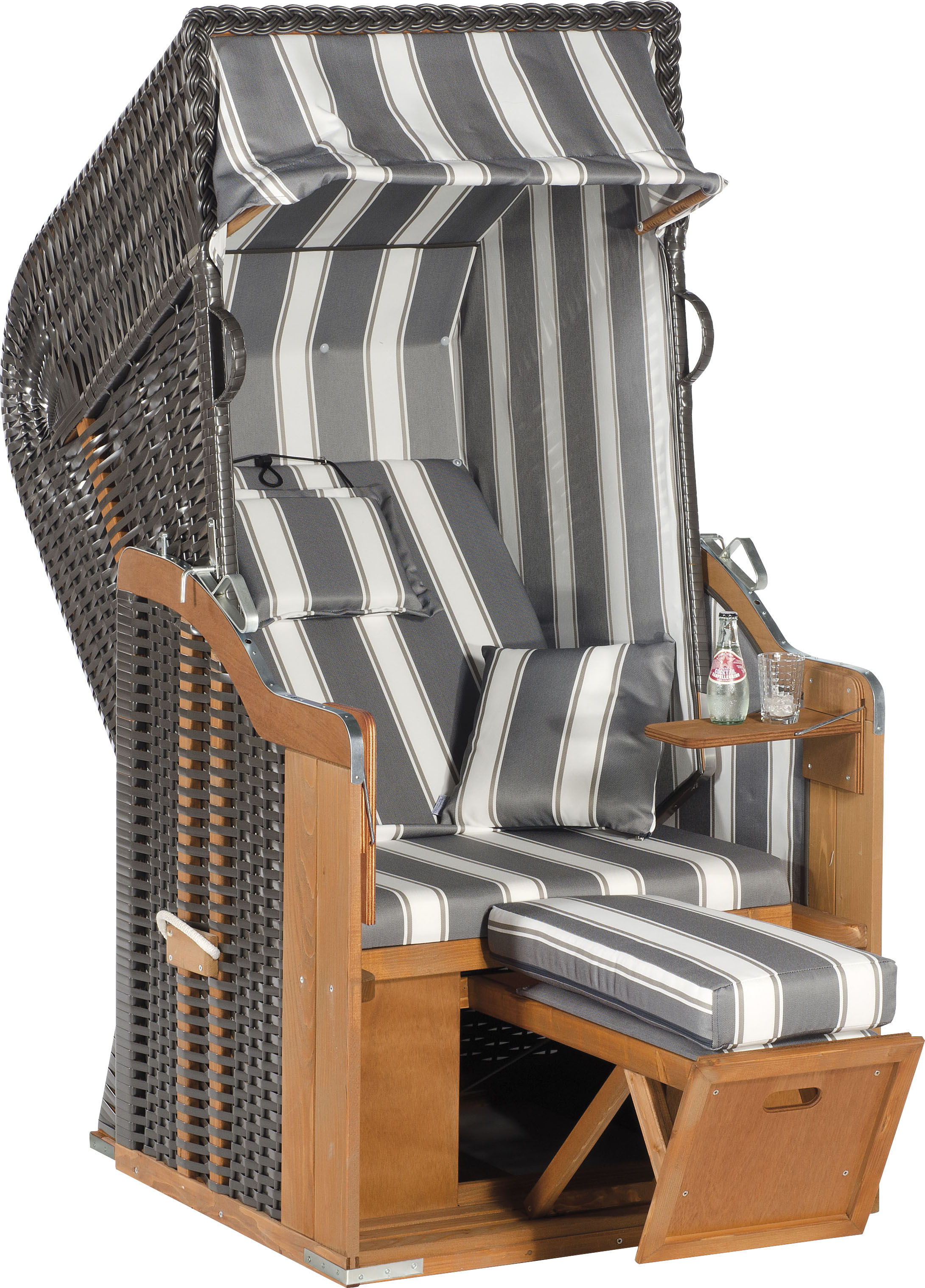 Strandkorb SUNNYSMART "Rustikal 250 Plus 1-Sitzer", grau (korpus: natur, anthrazit bezug: grau, weiß), StrandkörbeB:95cm H:160cm T:90cm, 1-Sitzer, komplett montiert, Oberkorb in einem Stück geflochten, B:95cm H:160cm T:90cm