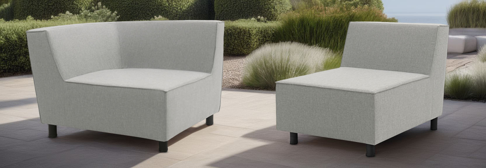 Sofaelement DOMO COLLECTION "Sonna, individuell zusammenstellbar", silber, B:73cm H:77cm T:103cm, 100% Olefin, Polsterelemente, Einzelelemente für Terrasse, Garten und Balkon, speziell für Outdoor
