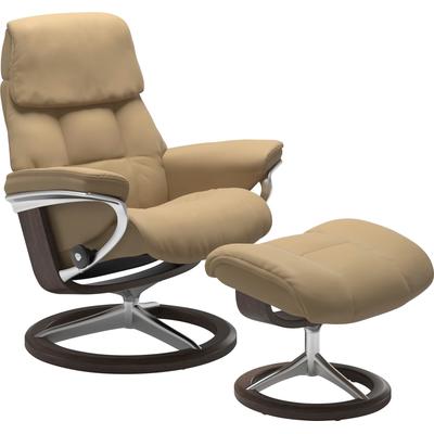Relaxsessel STRESSLESS "Ruby", beige (sand paloma), B:78cm H:100cm T:76cm, Leder PALOMA: durchgefärbtes Semianilin-Möbelleder, Leder BATICK: durchgefärbtes und genarbtes Möbelleder, Sessel, mit Signature Base, Größe M, Gestell Eiche, Wenge, Braun &... Image