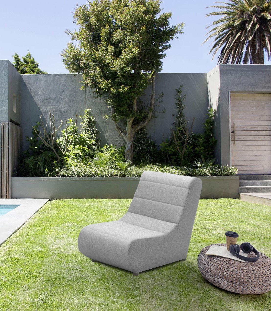 Sofaelement DOMO COLLECTION "Soleil, pflegeleichter und wetterfester Bezug", grau (anthrazit), B:73cm H:80cm T:102cm, 100% solution dyed Acryl, Polsterelemente, Outdoor, besonderes Design und Formgebung, individuell erweiterbar Image