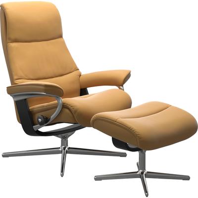 Relaxsessel STRESSLESS "View", gelb (honey paloma), B:78cm H:108cm T:78cm, Sessel, mit Hocker, mit Cross Base, Größe S, M & L, Holzakzent Schwarz Image
