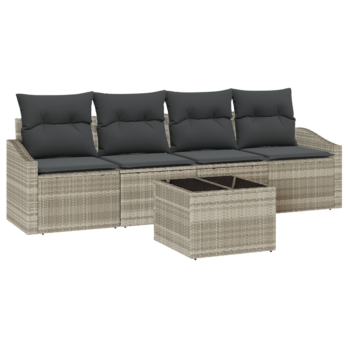 vidaXL 5-teiliges Garten-Esstischset mit Kissen in Hellgrau aus Poly-Rattan Image