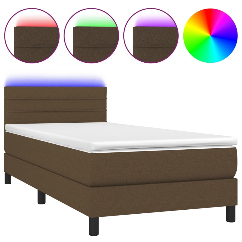 vidaXL Boxspringbett mit Matratze & LED Dunkelbraun 90x190 cm Stoff Image
