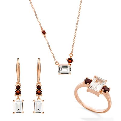 Orphelia 'Fira' Damen 925 Sterlingsilber Set: Halskette + Ohrringe + Ring - Rose SET-7571/RG Image