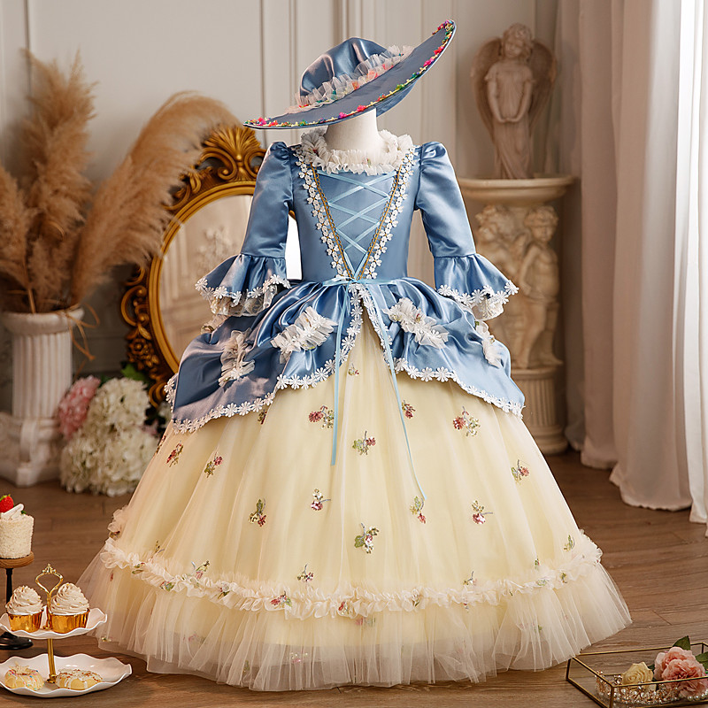Rococo Princess Maxi Prom Dress Bell Sleeve Princess Belle Bow Retro Ball Gown Point Fancy Dress Girls' Royal Christmas Halloween Carnival Masquerade Wedding Party Festival Kid's Child's Dress All
