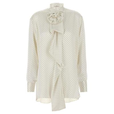 Polka Dot Shirt Flower Brooch - White - Ermanno Scervino Tops