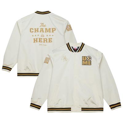 WWE John Cena Mitchell & Ness Sublimated Satin Bomber Jacke - Creme - Herren Image