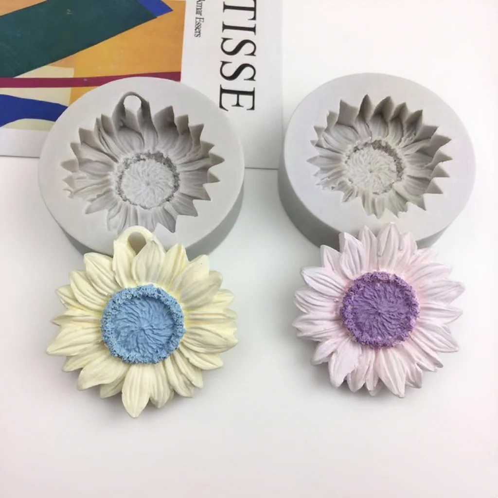 Sonnenblume Silikon Kerze Form Kleine Gänseblümchen Seife Form Auto Gips Aromatherapie Anhänger Handgemachte Harz Dekor Geschenk Machen Form Image