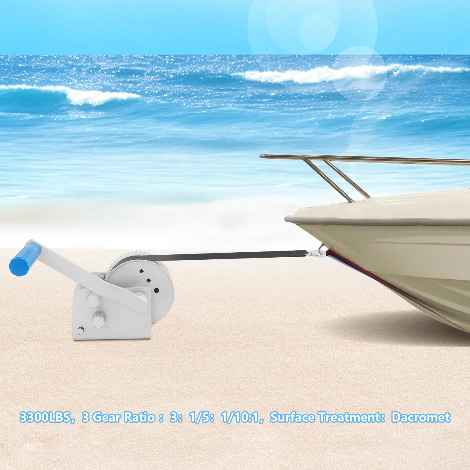 Handwinde mit 7,5 m Seil, 3-Gang-Verhältnis, 3300 lbs, manuelle Winde mit Verriegelungsfunktion zum Abschleppen Image