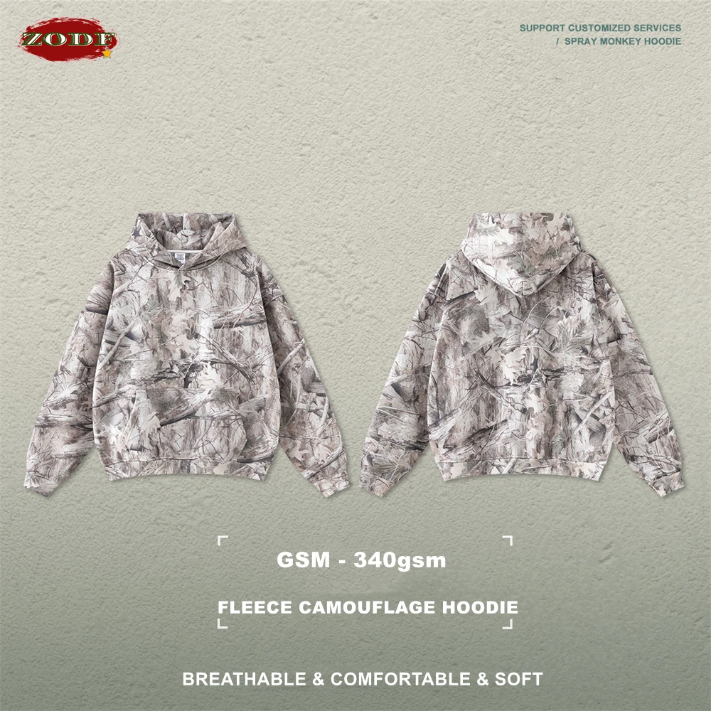 ZODF 2025 Winter Männer Wärme Transfer Fleece Hoodie Unisex 340gsm Wüste Zweige Druck Camouflage Mit Kapuze Pullover Mäntel HY1112 Image