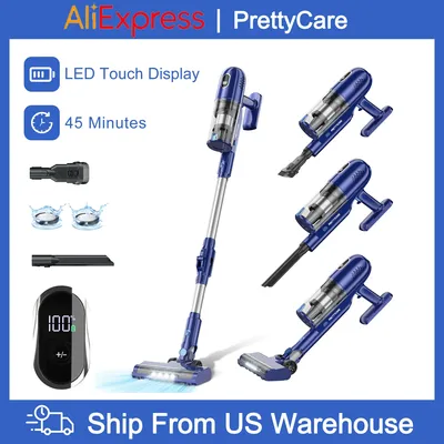 PrettyCare P1 Akku-Staubsauger, 45 Minuten, 28 kPa, leistungsstarker Stabstaubsauger mit bürstenlosem Motor, LED-Touch-Display Image
