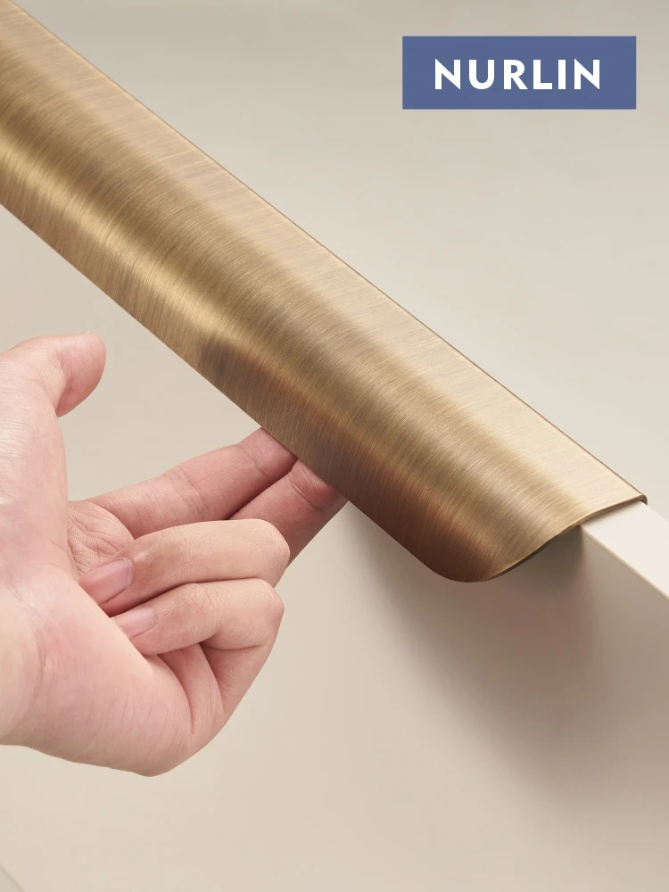 Nurlin Brass Fold Short Edge Pull Handle Schubladenschale Möbel Schrank gebogener Griff Antik Messing Image