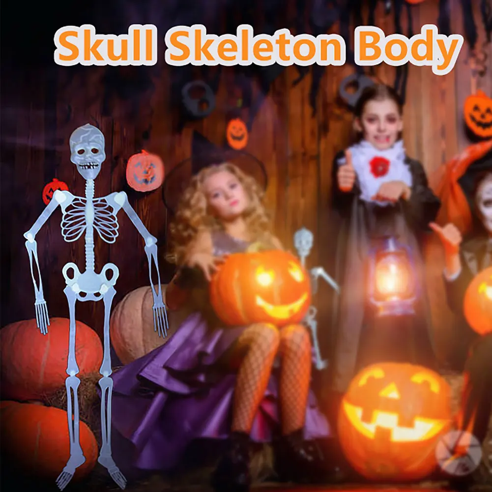 Gruselige Halloween-Requisiten, leuchtendes hängendes Skelett, Halloween-Party, Zuhause, Outdoor, Hof, Garten, Dekoration, beweglicher Glühen, gefälschter Totenkopf Image
