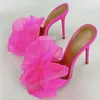 Blume Mesh Rosa Sandalen Slip Auf Dünne High Heels Flache Feste Sandalen Frauen Sexy Schuhe Sommer Party Kausalen Designer Schuhe Aus