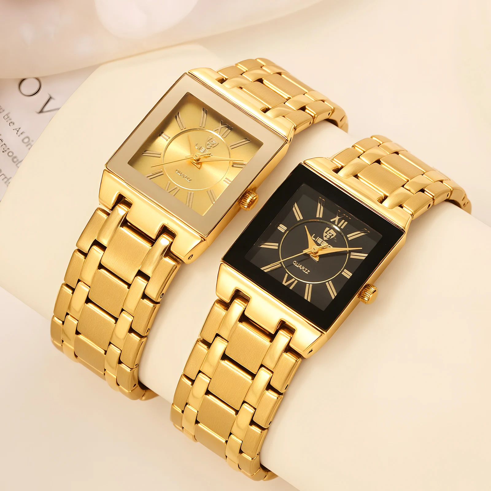 LIEBIG Luxus Business Quarz Armbanduhren Für Herren Uhr Einfache Design Schwarz Gold Edelstahl Wasserdichte Uhr Image