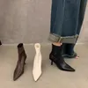 Leisure Ankle Boots Women Shoes Winter Pointed Toe Shoes Woman Thin High Heels Solid Metal Decoration Leather Modern Boots