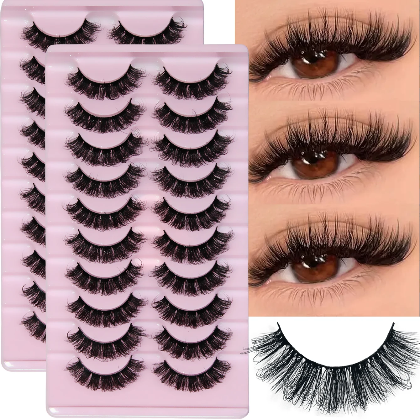 20 Paare/2 Pack Russische Streifen Wimpern Faux Nerz Flauschige 3D Faux Nerz Wimpern Make-Up Unordentliche Falsche Wimpern Flauschige dicke Wimpern Image