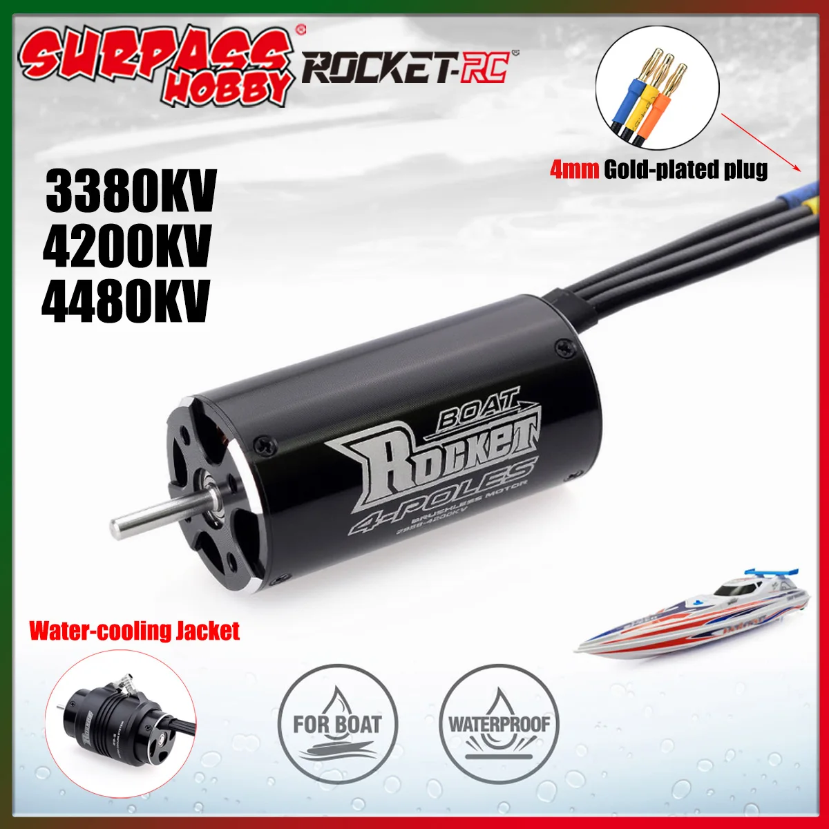 Surpass Hobby Rocket 2958 3380KV 4200KV 4480KV Wasserdichter bürstenloser Motor 29S Wasserkühlmantel für RC-Boot Traxxas Feilun Image