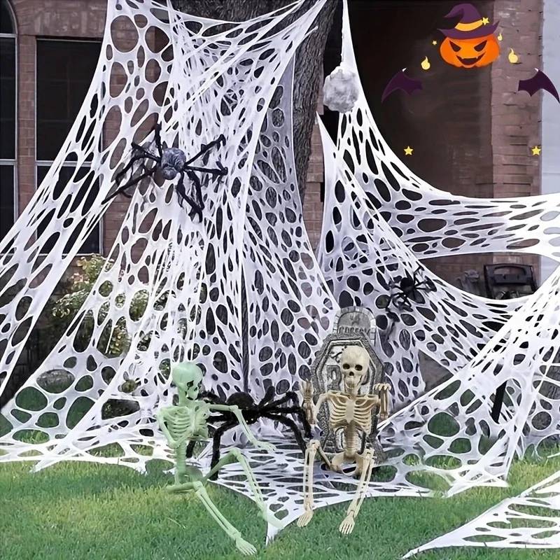 1 x 2 m, 1 x 4 m, 2 x 4 m, gruseliger Stoff, Spinnennetz-Dekoration, Halloween, dehnbares Spinnennetz für Horror-Party, Spukhaus, gruseliges Setup Image