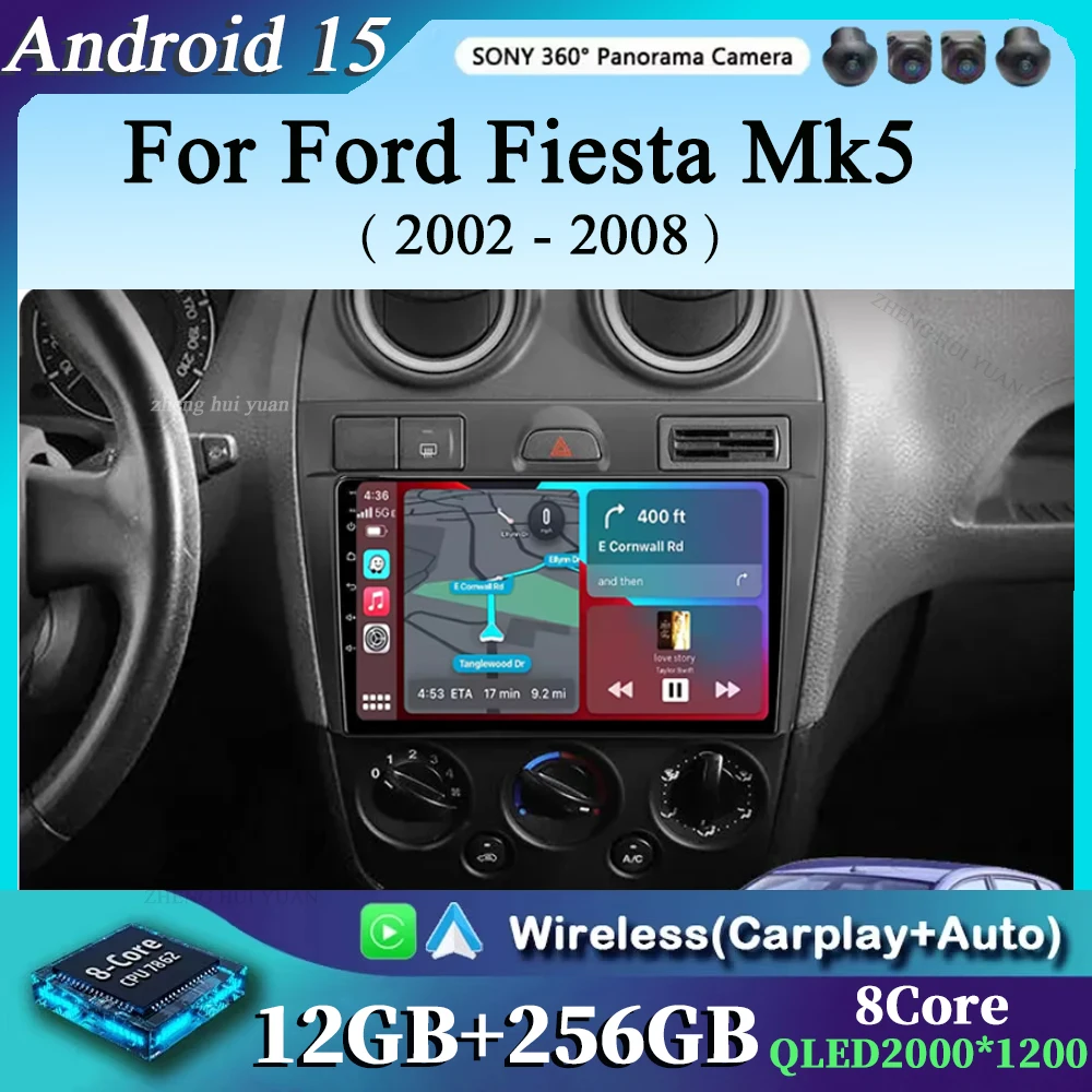 Android 15 CarPlay Auto Für Ford Fiesta Mk VI 5 Mk5 2002 - 2008 Auto Radio Multimedia Video Player Navigation GPS Android 4G GPS
