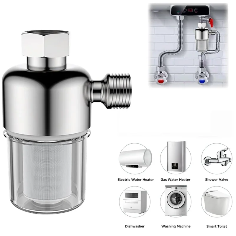 Wiederverwendbarer Wasserfilter aus Edelstahl, Spin-Down-Sedimentfilter für Warmwasserbereiter, Gewinde, Waschmaschine, Spülmaschine, Duscharmatur