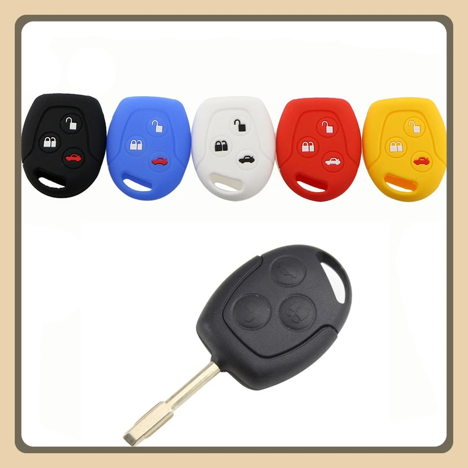 Schlüsseletui für Ford Focus Mondeo Festiva Fusion Fiesta KA 3-Tasten-Fernbedienung, Silikon, Auto-Schlüsselanhänger, Schlüsseletui, Halter, Schutztasche Image