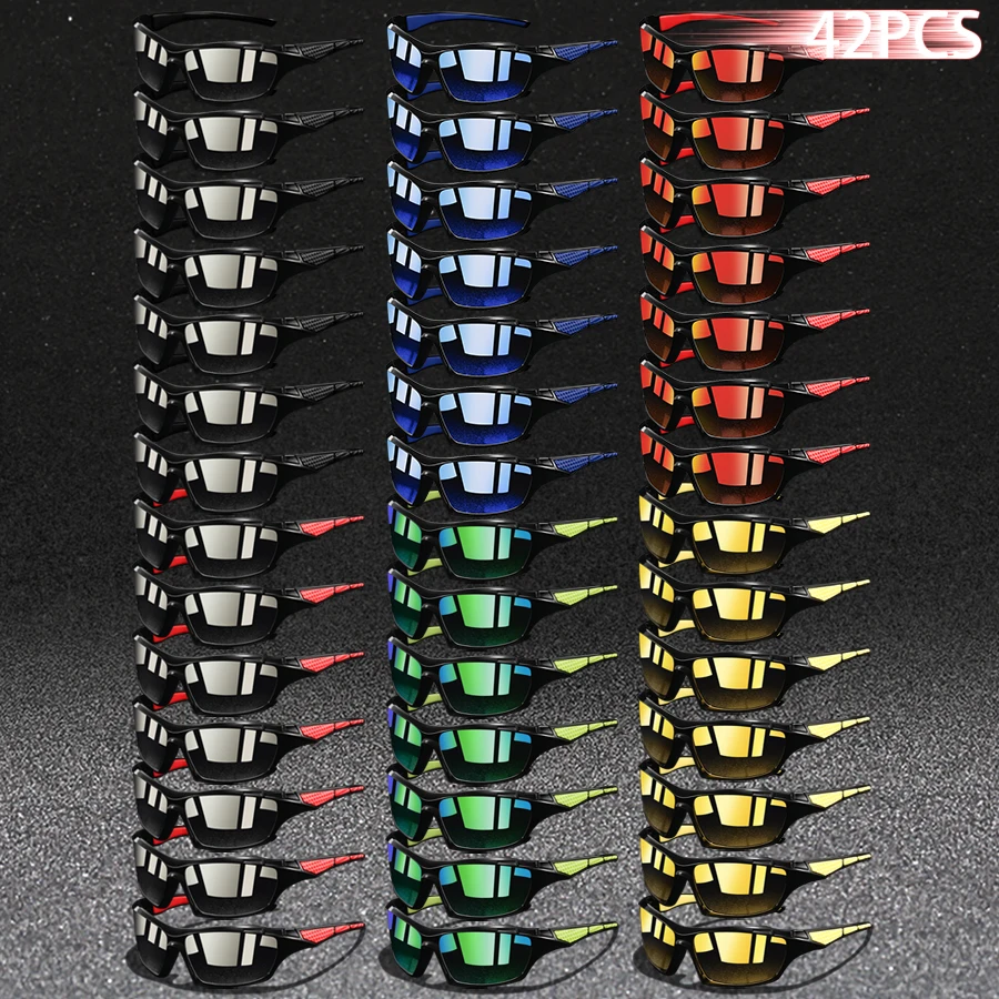 42-teiliges Set Modische Vintage Karomuster Sonnenbrillen für Autofahren, Angeln, Sport, Laufen und Bergsteigen für Männer und Frauen Image