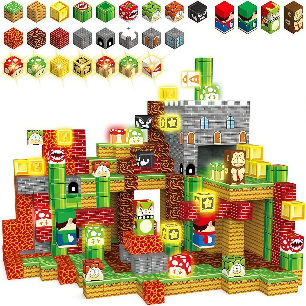 Neue DIY Magnetische Bausteine Cube Mario Welt Modell Cube Magnet Set Für Kinder Architektur Spielzeug Kinder Geburtstag Geschenk 3 + Image