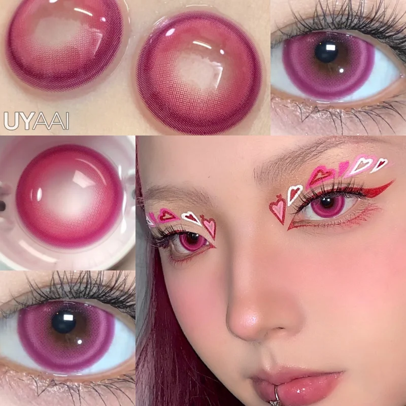 UYAAI 1 Paar koreanische Linsen, farbige Kontaktlinsen für Augen, Cosplay-Linsen, große Augen-Make-up, rosa Linse Image