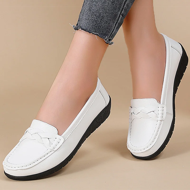 Femme chaussures 2025 nouvelles chaussures plates en cuir souple femmes mocassins chaussures plates chaussures décontractées femmes chaussures femme blanc Zapatos De Mujer