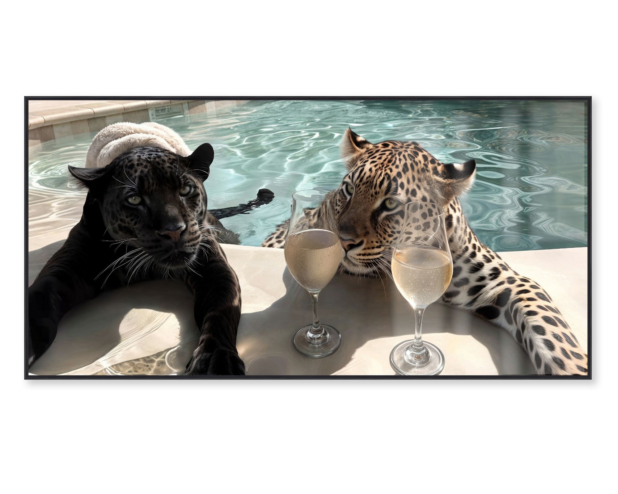 La Casa »Puma and Gepard in the pool« Glasbild 160x80 cm
