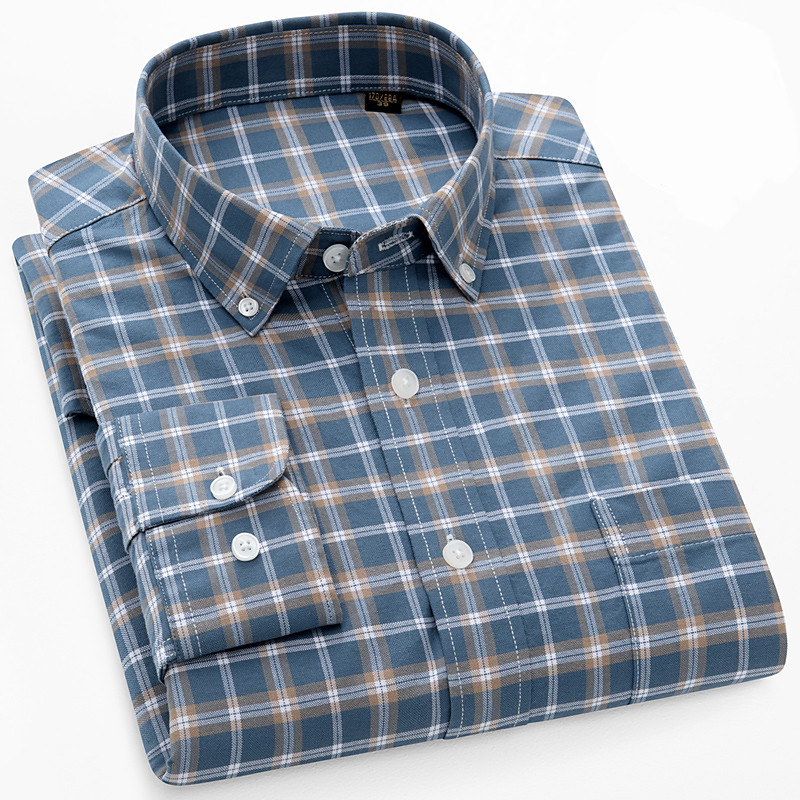 Men's Shirt Dress Shirt Button Down Shirt Oxford Shirt Plaid Shirt Collared Shirt Plaid / Check Daily Wear Corporate Clothing Dark Navy Navy Blue Blue Green Long Sleeve Shirt Collar All Seasons