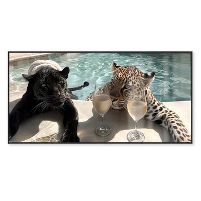 La Casa »Puma and Gepard in the pool« Glasbild 160x80 cm gerahmt Image